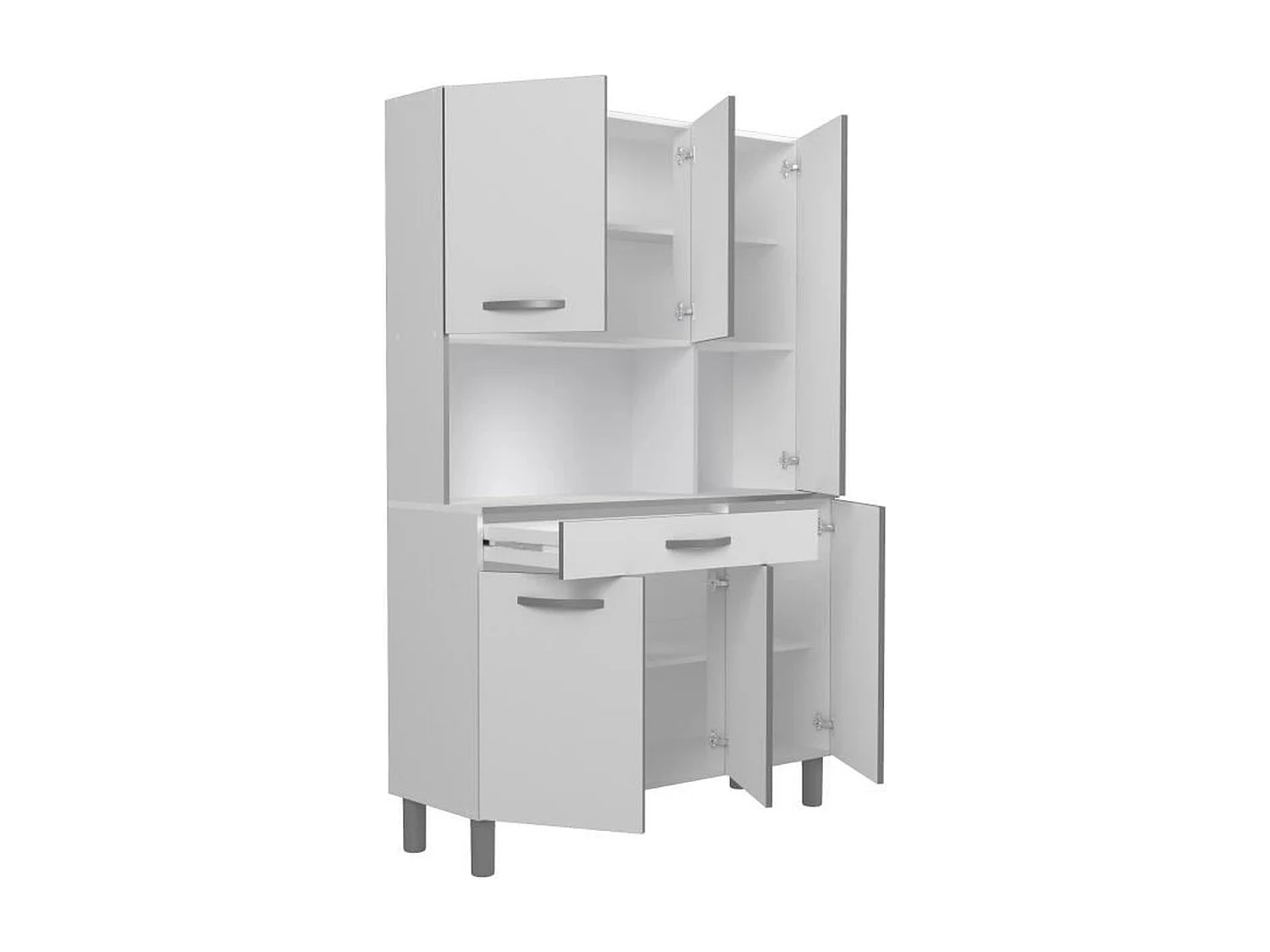 Buffet de cuisine EKIPA OSLO 120 cm - 1 tiroir, 6 portes et niche - Blanc laqué