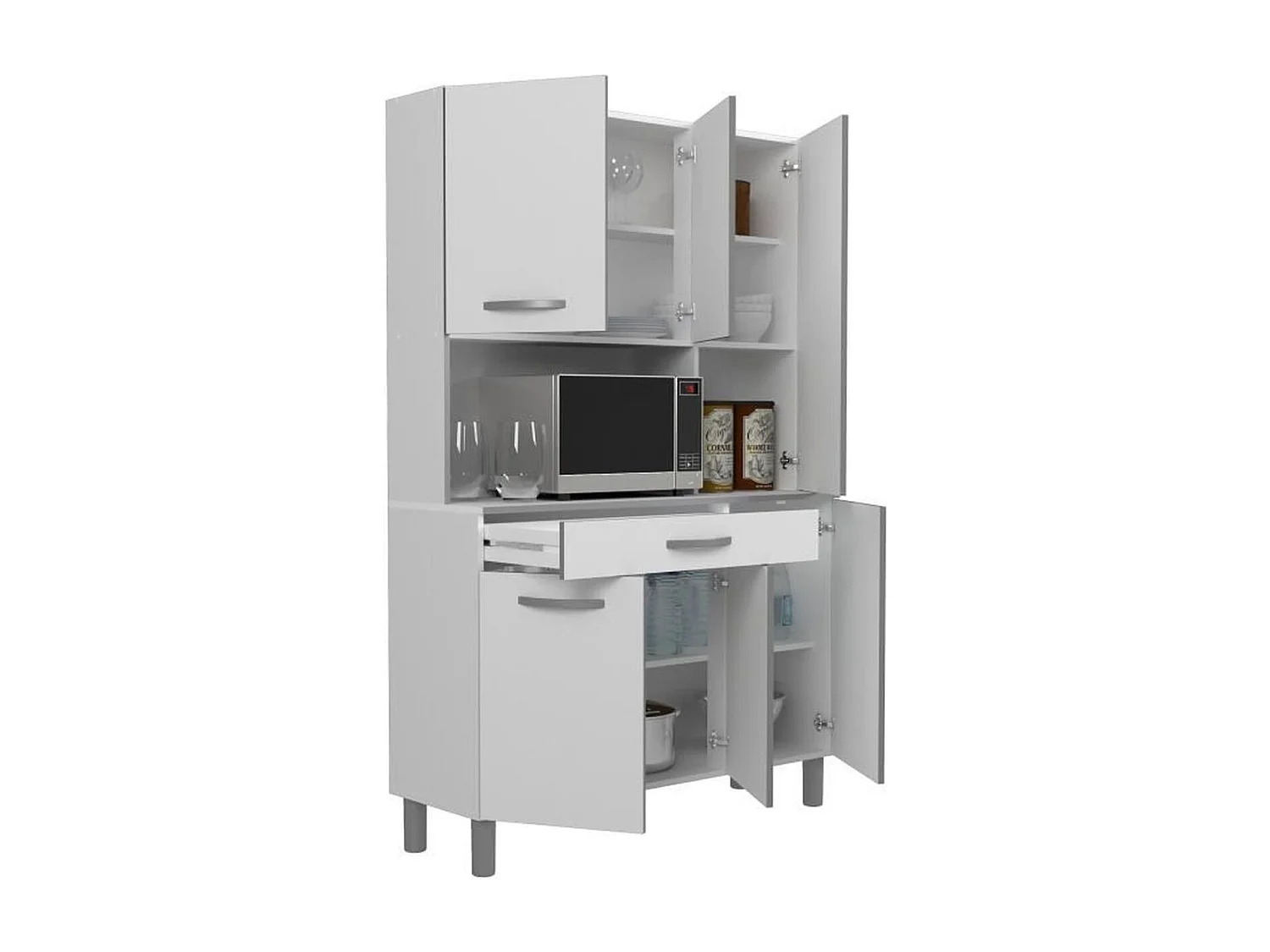 Buffet de cuisine EKIPA OSLO 120 cm - 1 tiroir, 6 portes et niche - Blanc laqué