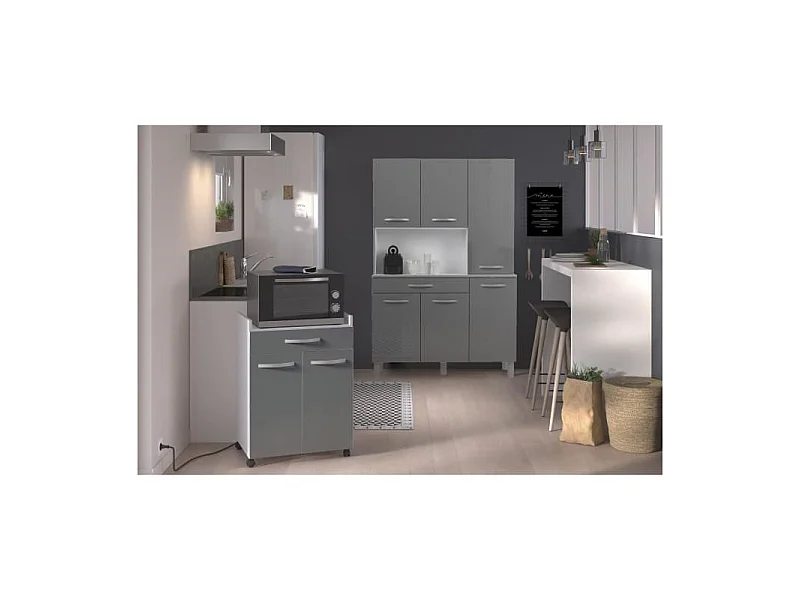 OSLO Buffet de 120 cm - 1 Tiroir et 6 Portes - L 120 x P 40 x H 185 cm - Coloris Gris brillant -