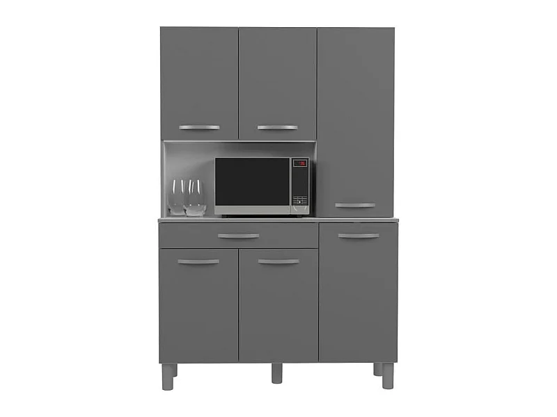 OSLO Buffet de 120 cm - 1 Tiroir et 6 Portes - L 120 x P 40 x H 185 cm - Coloris Gris brillant -