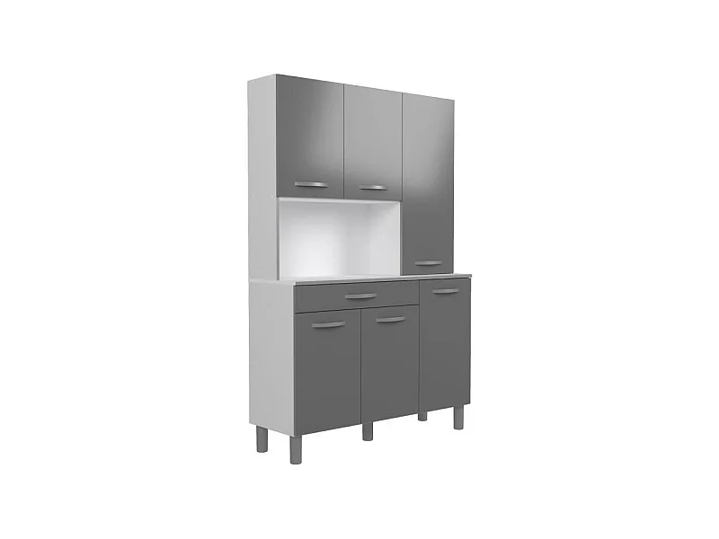 OSLO Buffet de 120 cm - 1 Tiroir et 6 Portes - L 120 x P 40 x H 185 cm - Coloris Gris brillant -