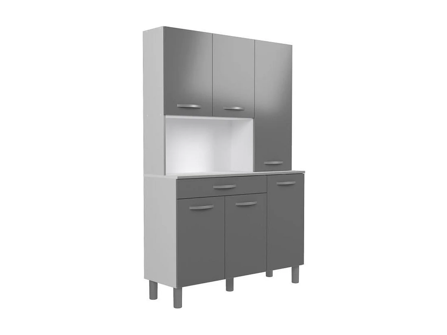 Buffet 120 cm EKIPA OSLO 1 tiroir 6 portes 1 niche - Gris brillant