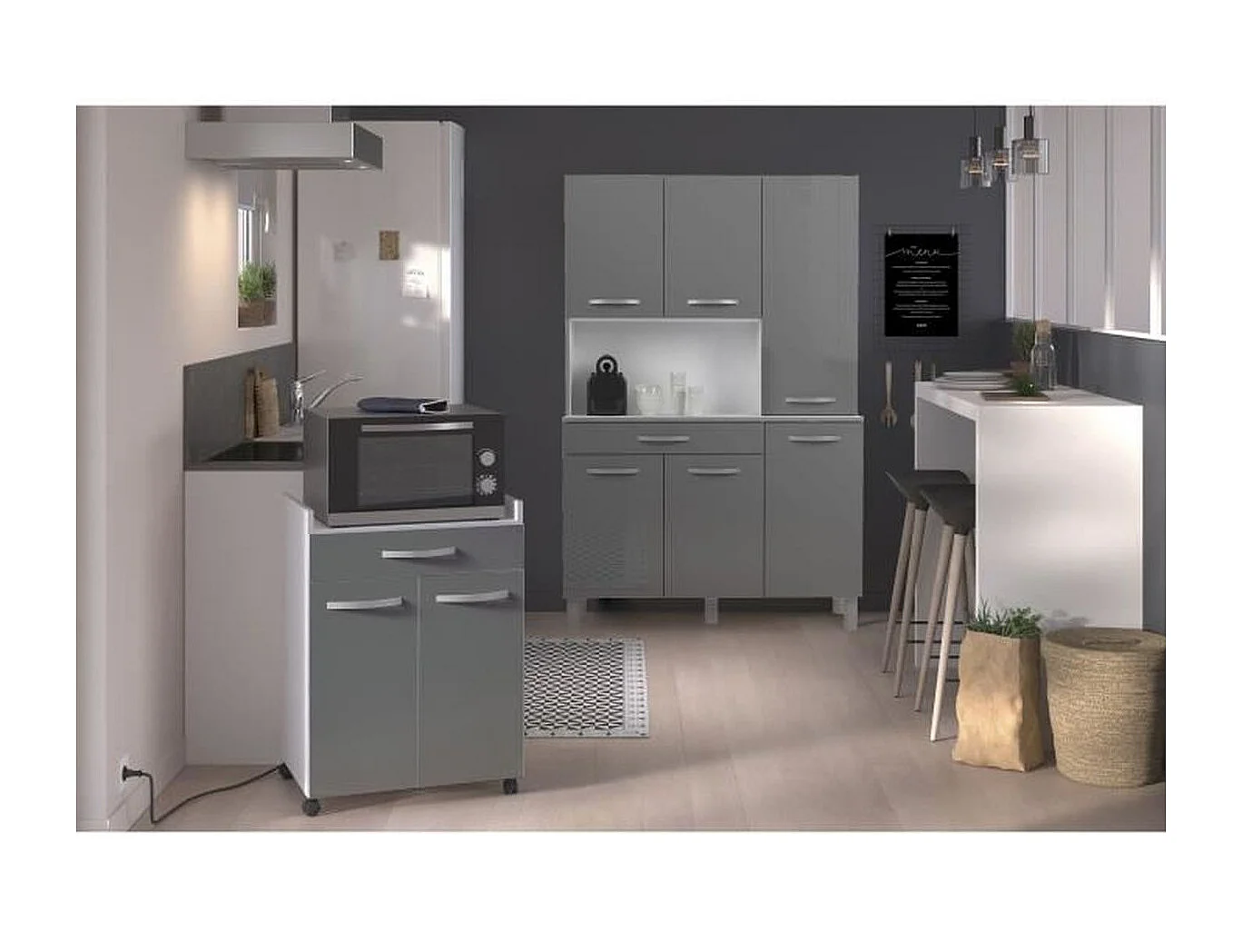 Buffet 120 cm EKIPA OSLO 1 tiroir 6 portes 1 niche - Gris brillant