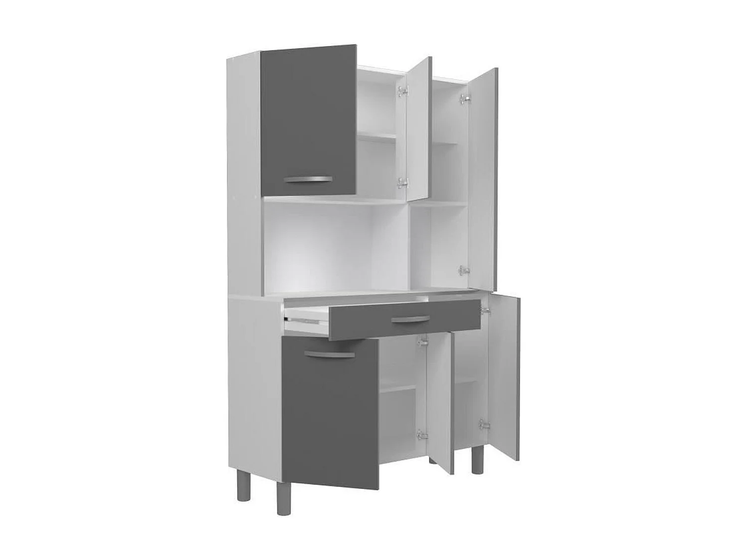Buffet 120 cm EKIPA OSLO 1 tiroir 6 portes 1 niche - Gris brillant
