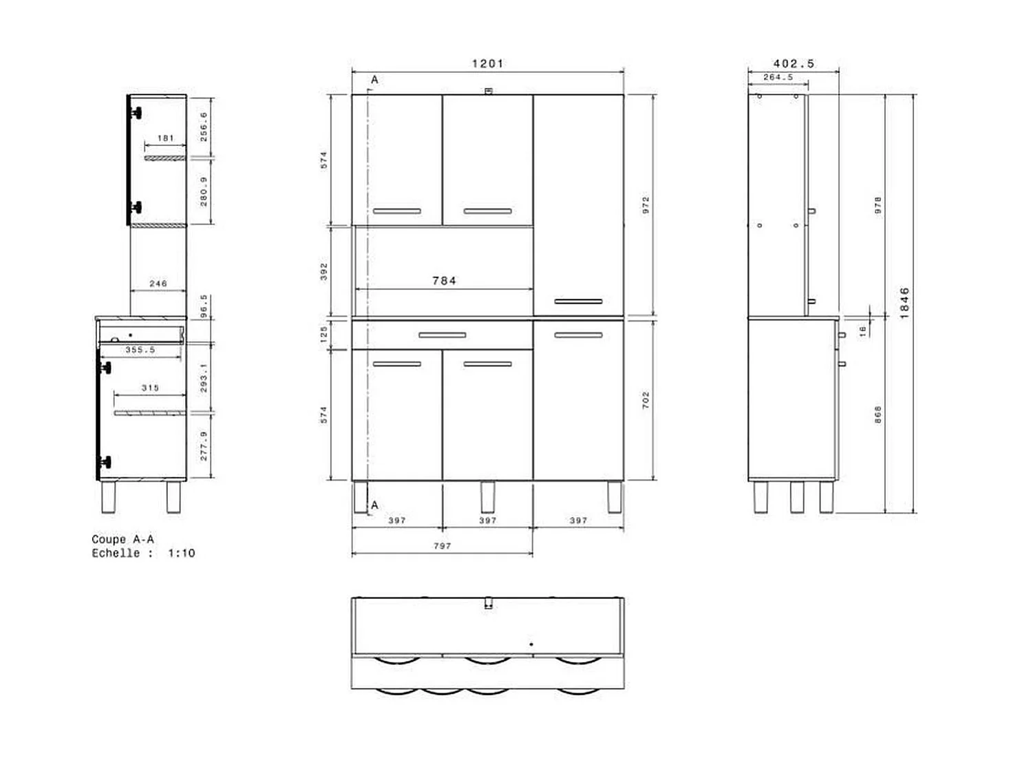 Buffet 120 cm EKIPA OSLO 1 tiroir 6 portes 1 niche - Gris brillant