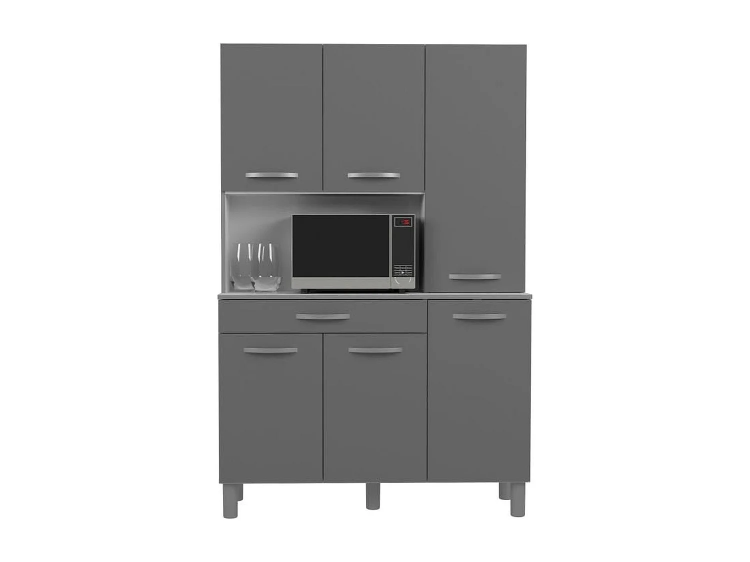 Buffet 120 cm EKIPA OSLO 1 tiroir 6 portes 1 niche - Gris brillant