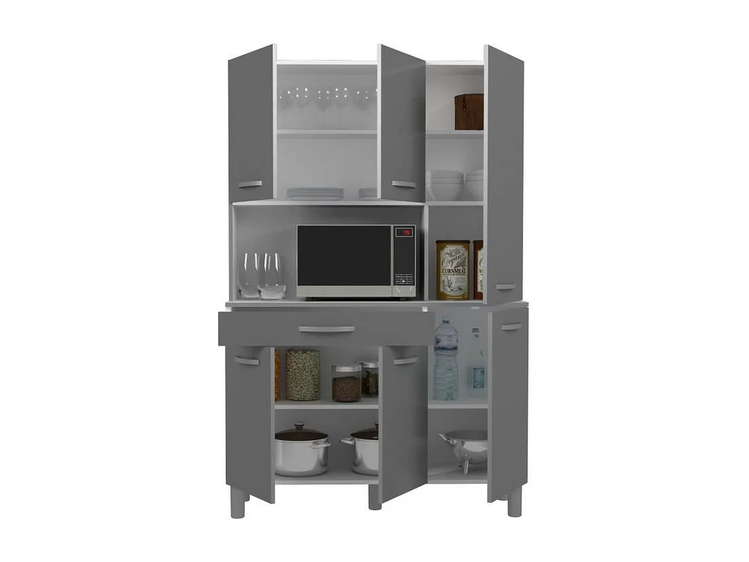 Buffet 120 cm EKIPA OSLO 1 tiroir 6 portes 1 niche - Gris brillant