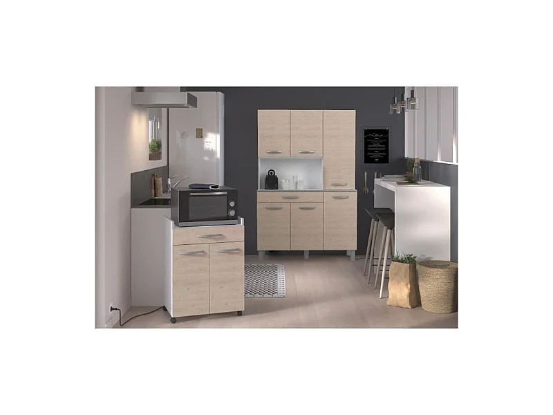 OSLO Buffet de 120 cm - 1 Tiroir et 6 Portes - L 120 x P 40 x H 185 cm - Coloris Chene