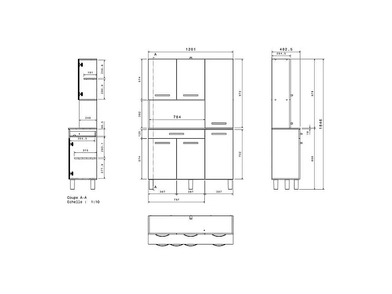 OSLO Buffet de 120 cm - 1 Tiroir et 6 Portes - L 120 x P 40 x H 185 cm - Coloris Chene