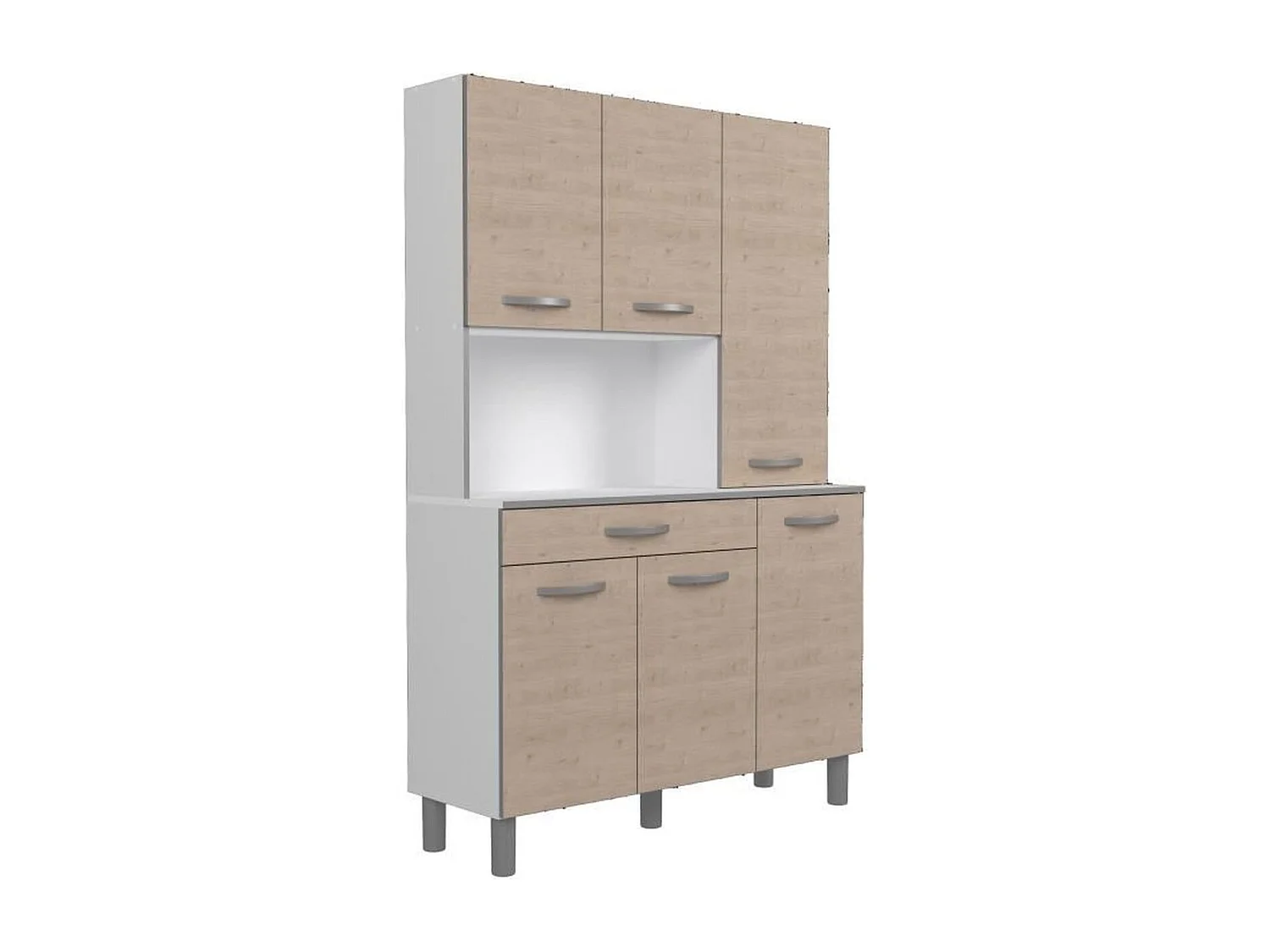 Buffet de cuisine EKIPA OSLO 120 cm - 1 tiroir, 6 portes, 1 niche - Chêne mat