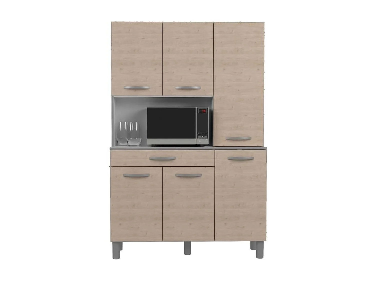Buffet de cuisine EKIPA OSLO 120 cm - 1 tiroir, 6 portes, 1 niche - Chêne mat
