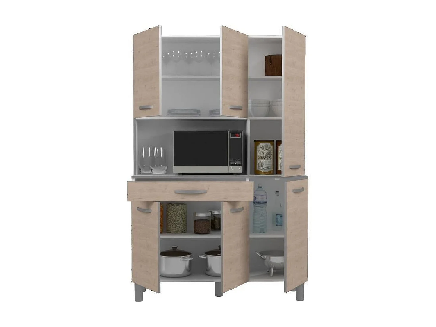 Buffet de cuisine EKIPA OSLO 120 cm - 1 tiroir, 6 portes, 1 niche - Chêne mat