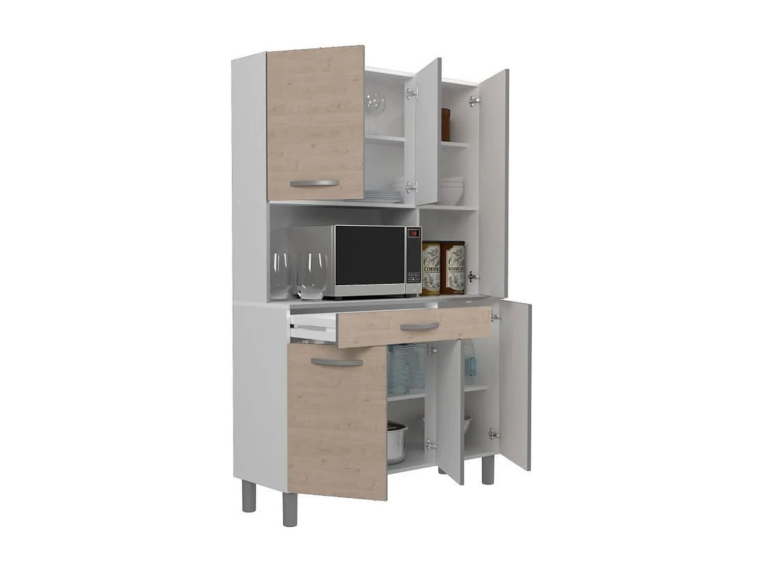 Buffet de cuisine EKIPA OSLO 120 cm - 1 tiroir, 6 portes, 1 niche - Chêne mat