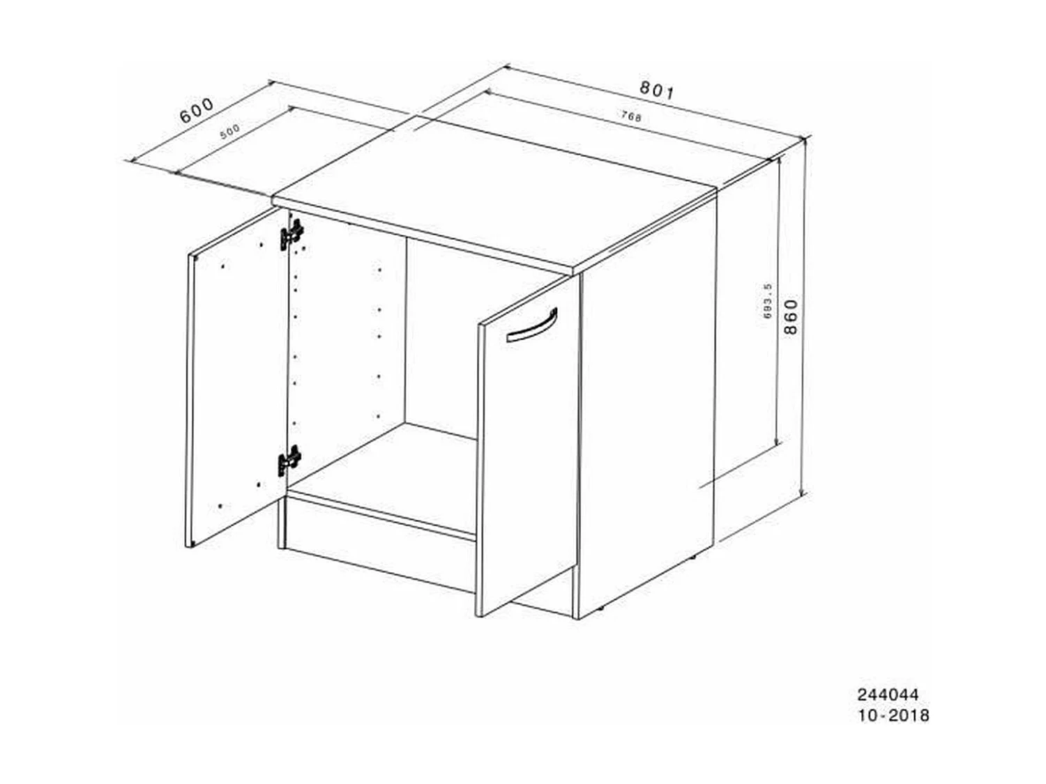 Meuble bas blanc 2 portes 80 x 60 x Hauteur 86 cm