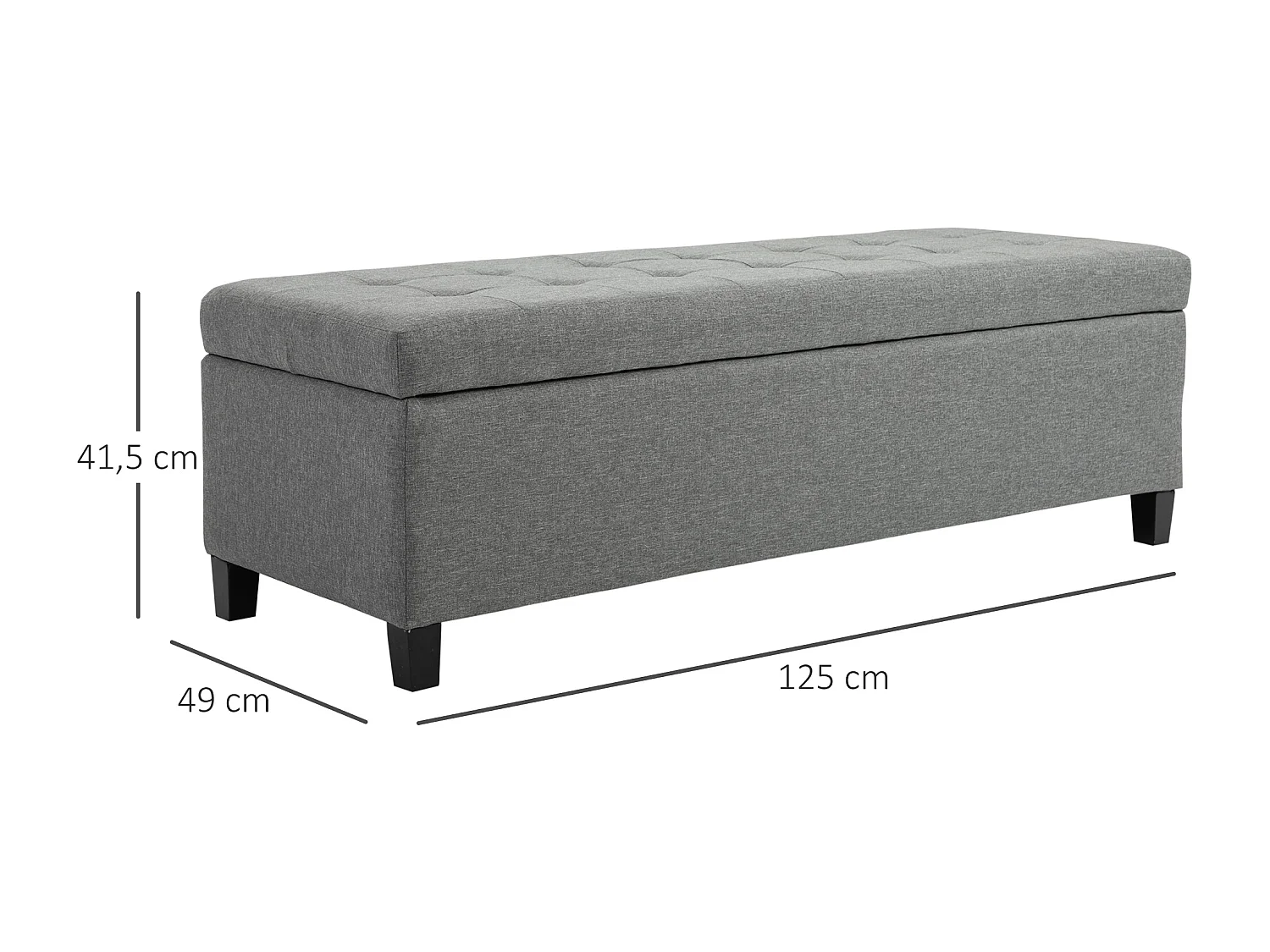 Banco de almacenamiento gris 125x49x41.5 cm HOMCOM