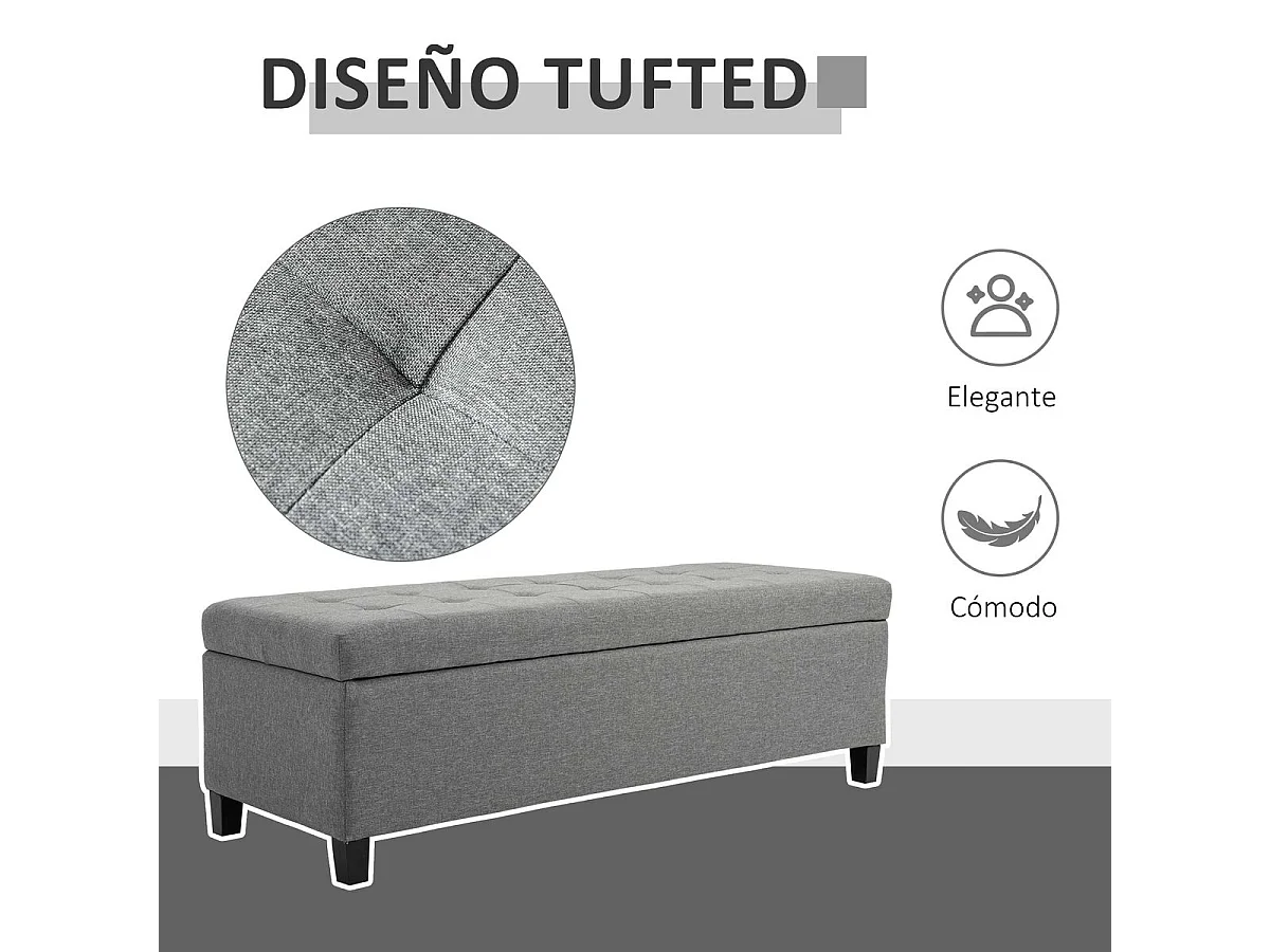 Banco de almacenamiento gris 125x49x41.5 cm HOMCOM