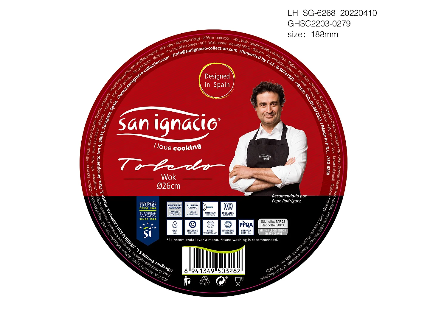 Wok 26cm, revêtement en marbre, aluminium forgé, induction,