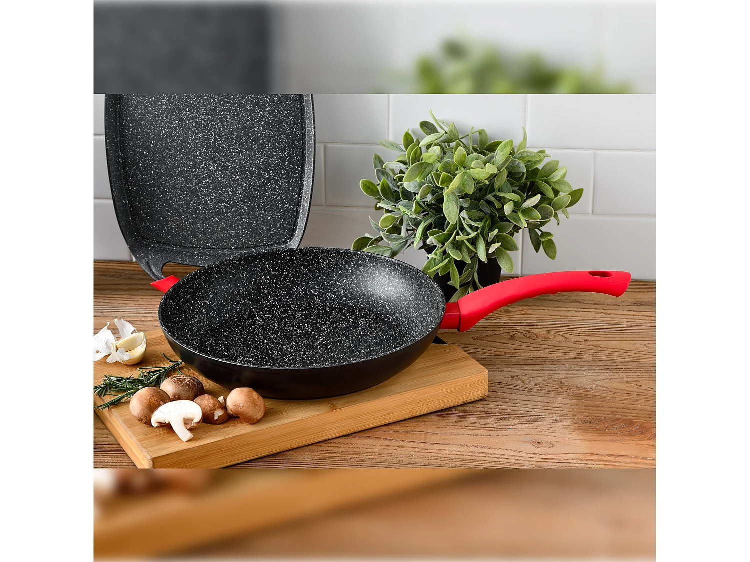 Wok 26cm, revêtement en marbre, aluminium forgé, induction,