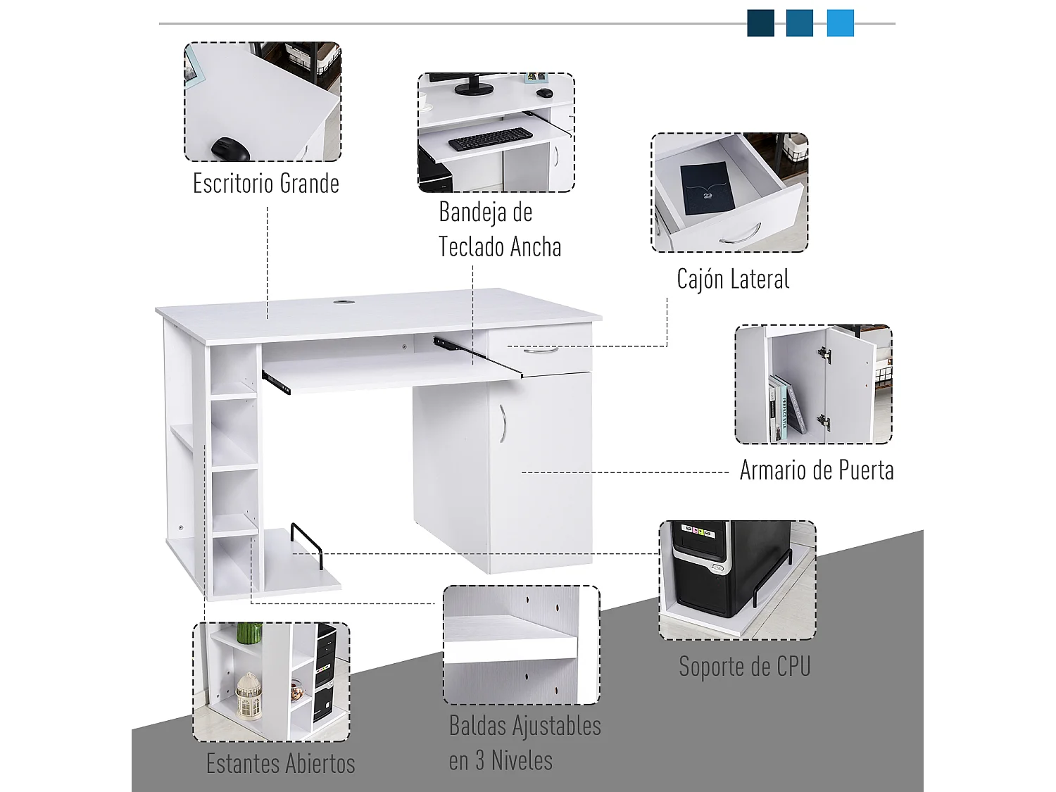 Mesa de ordenador blanco 120x60x74 cm HOMCOM