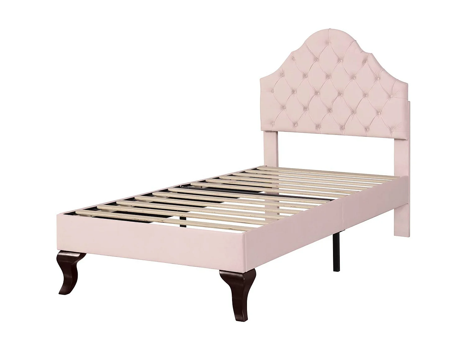 Gestoffeerd bed 90x200cm in fluweel met verstelbaar hoofdeinde + lattenbodem - Roze