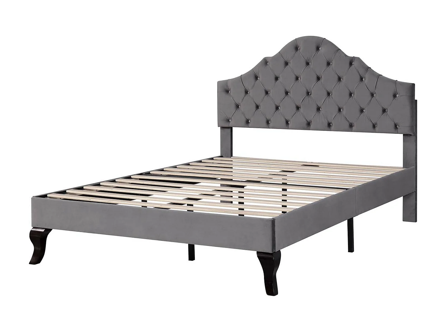 Letto imbottito 140x200 cm in velluto con testiera regolabile + rete a doghe - Grigio