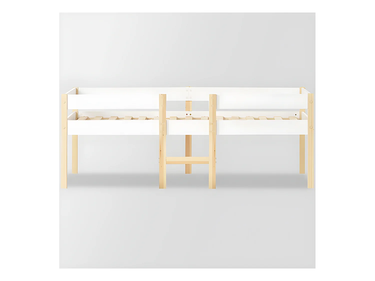 Cama alta con barandillas de seguridad - madera maciza de pino - 90x190 cm - Blanco