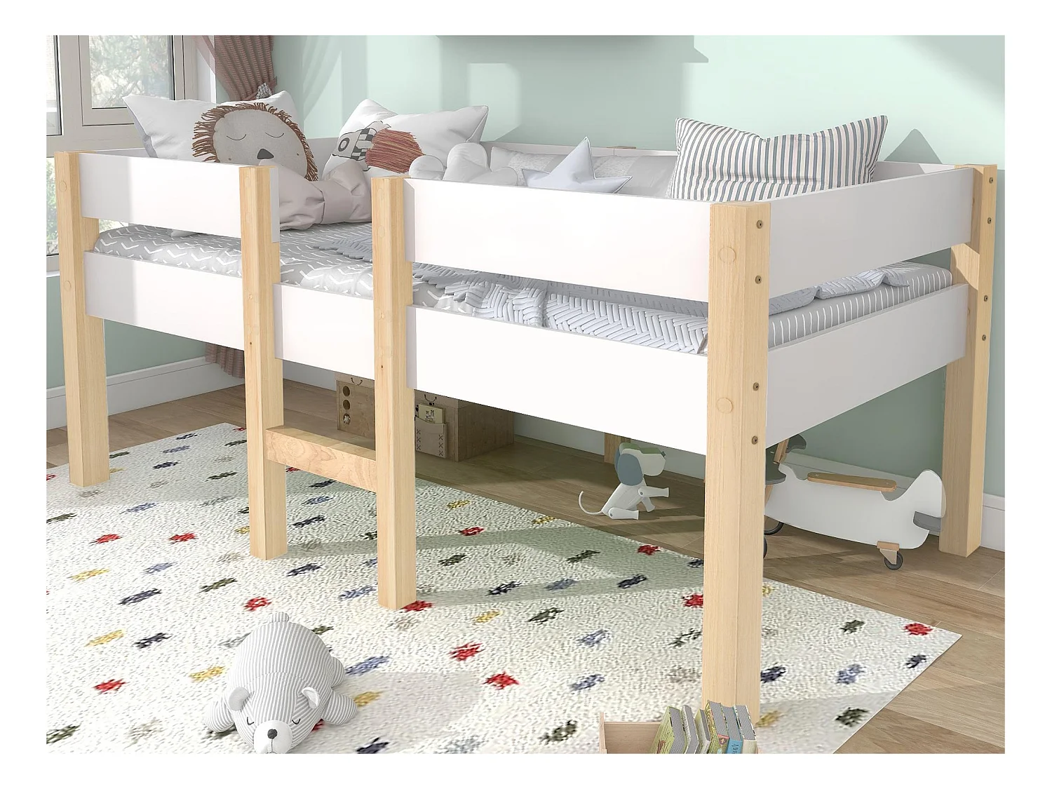 Hoogslaper met beugels - massief grenenhout - 90x190 cm - Wit