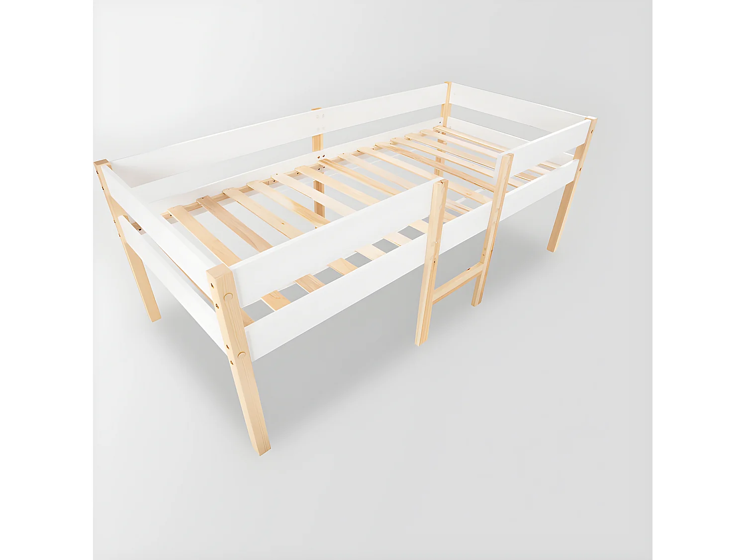 Hoogslaper met beugels - massief grenenhout - 90x190 cm - Wit