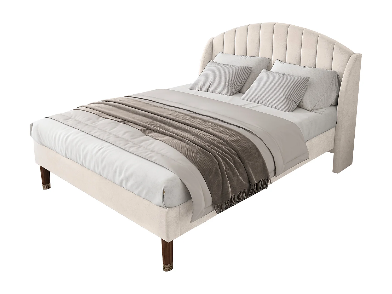 Gestoffeerd bed 160x200cm in fluweel met lattenbodem - Beige