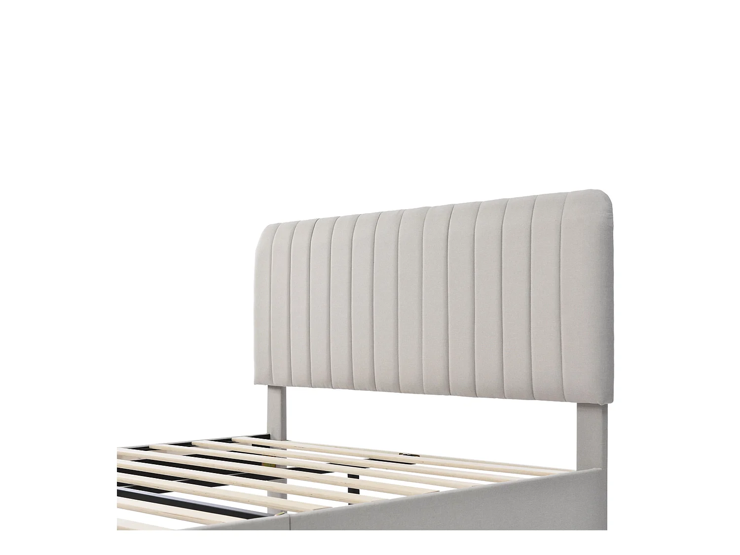 Gepolstertes Erwachsenenbett aus Leinenstoff – 140 x 200 cm – mit verstellbarem Kopfteil und Lattenrost – Hellgrau