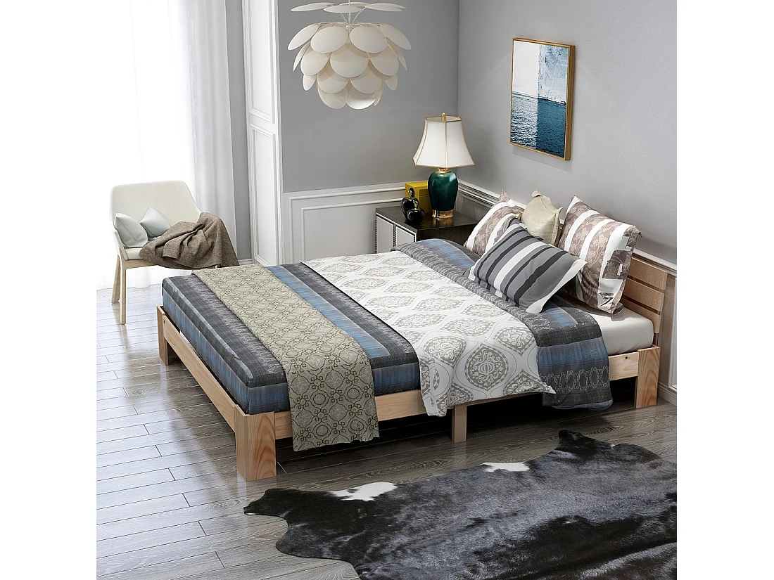 Bett für Erwachsene mit Lattenrost – 140x200 cm – Massivholz – Natur