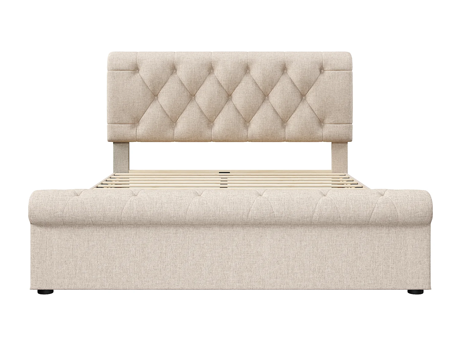 Cama tapizada en tela de lino - 140x200cm - con 2 cajones - cabecero regulable - Natural claro