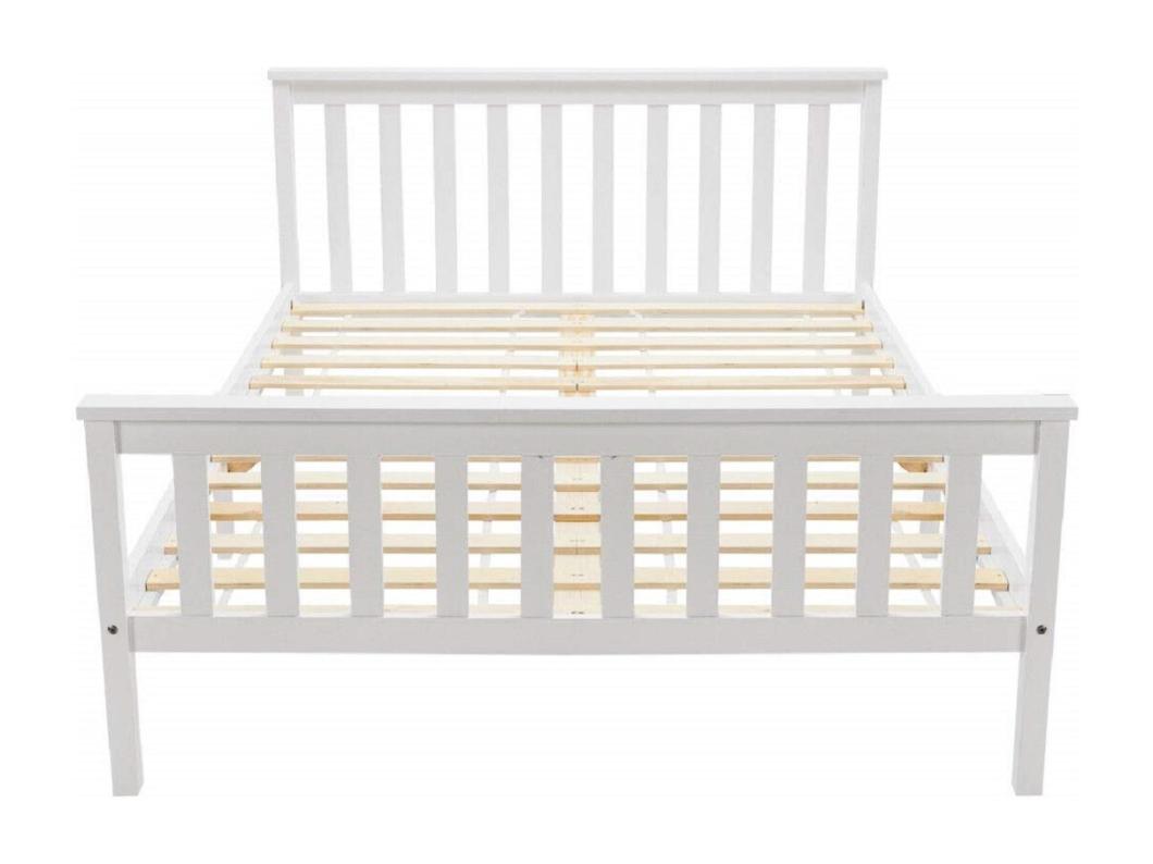 Cama para adultos 140x200 cm de madera maciza con somier de láminas - Blanco