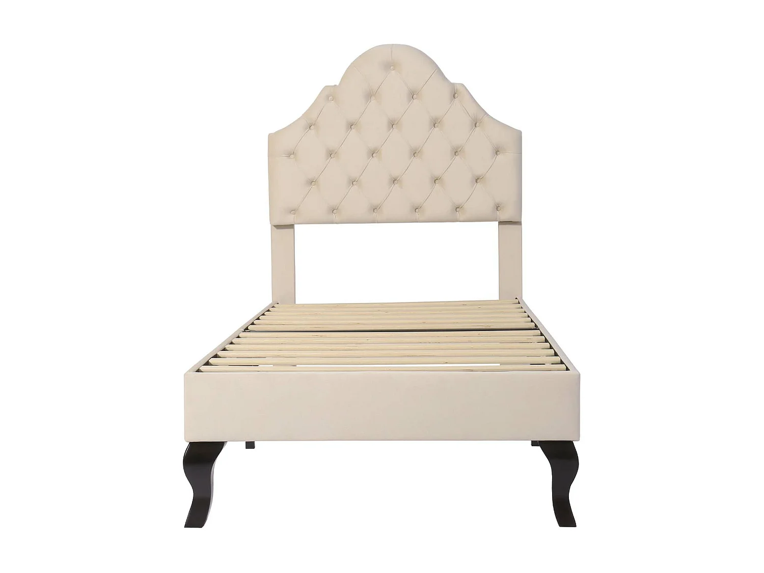 Lit rembourré 90x200cm en velours avec tête de lit réglable + sommier à lattes - Beige