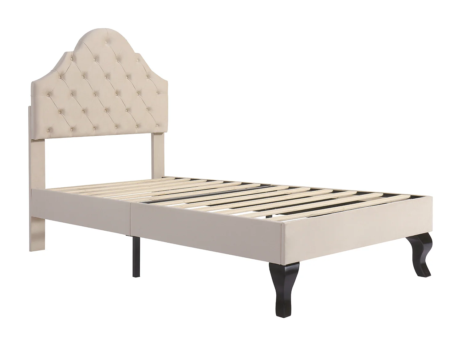 Gestoffeerd bed 90x200cm in fluweel met verstelbaar hoofdeinde + lattenbodem - Beige