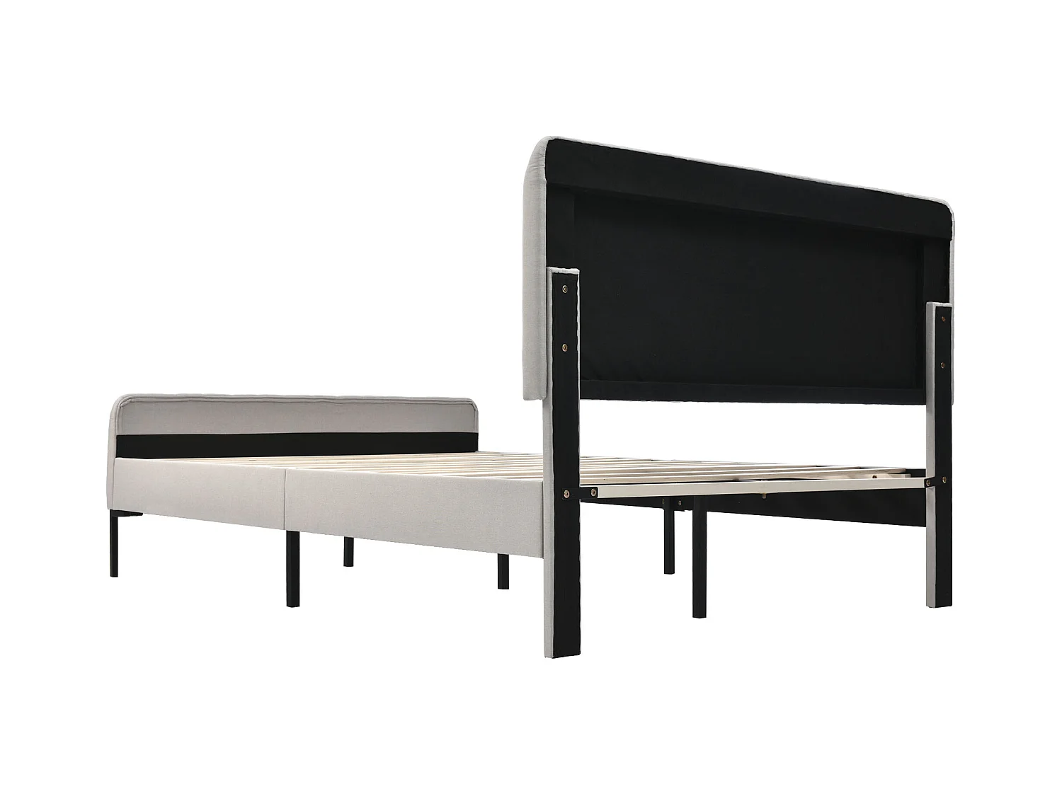 Cama de adulto tapizada en tejido de lino - 160x200 cm - con cabecero regulable y somier de láminas - Gris claro