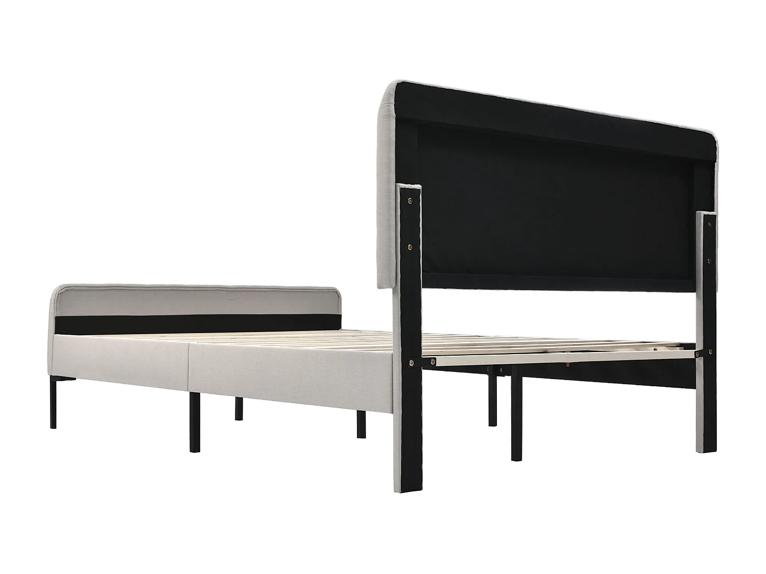 Lit adulte rembourré en tissu lin - 160x200 cm - avec tête de lit réglable et sommier à lattes - Gris clair