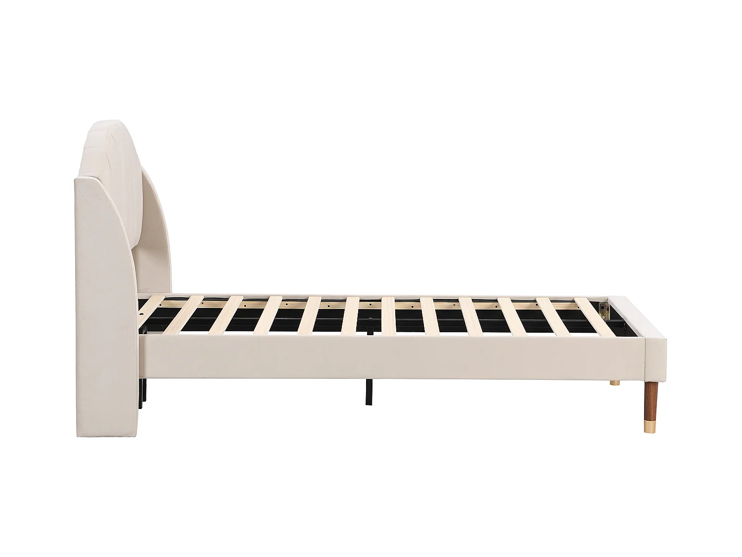 Lit rembourré 90x200cm en velours avec sommier à lattes - Beige