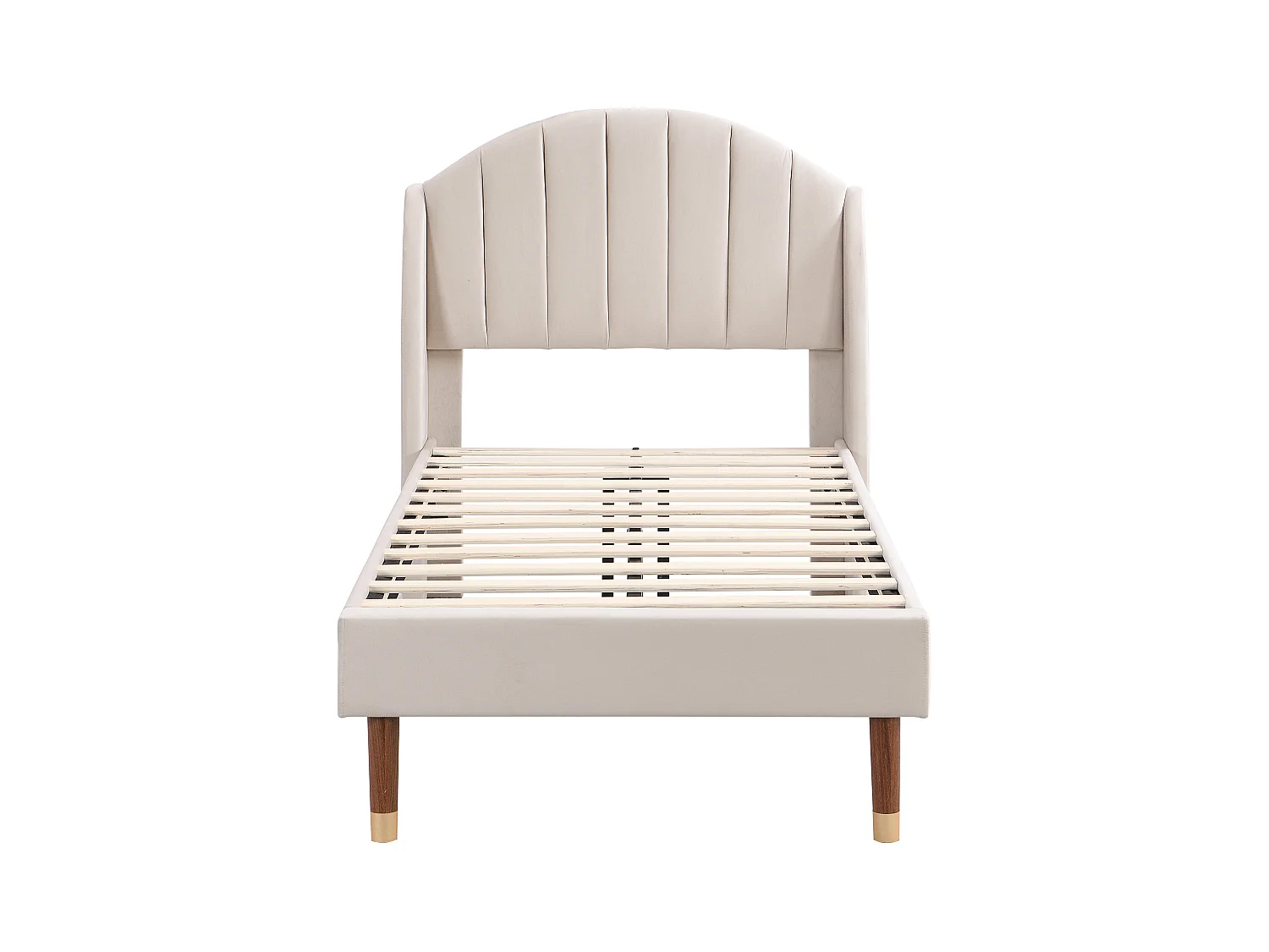 Lit rembourré 90x200cm en velours avec sommier à lattes - Beige