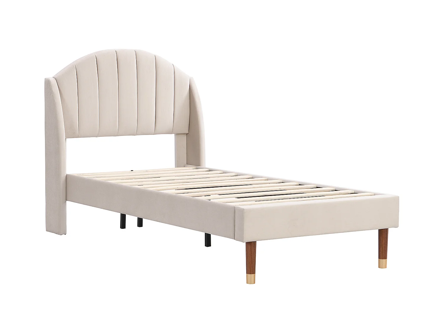 Lit rembourré 90x200cm en velours avec sommier à lattes - Beige