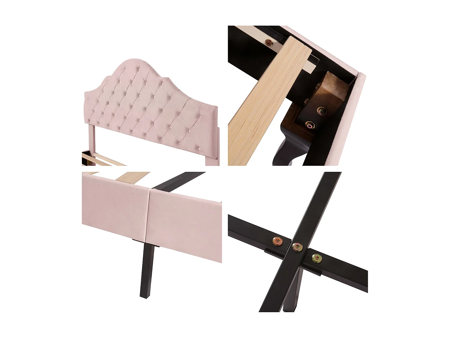 Polsterbett 140 x 200 cm aus Samt mit verstellbarem Kopfteil + Lattenrost – Rosa