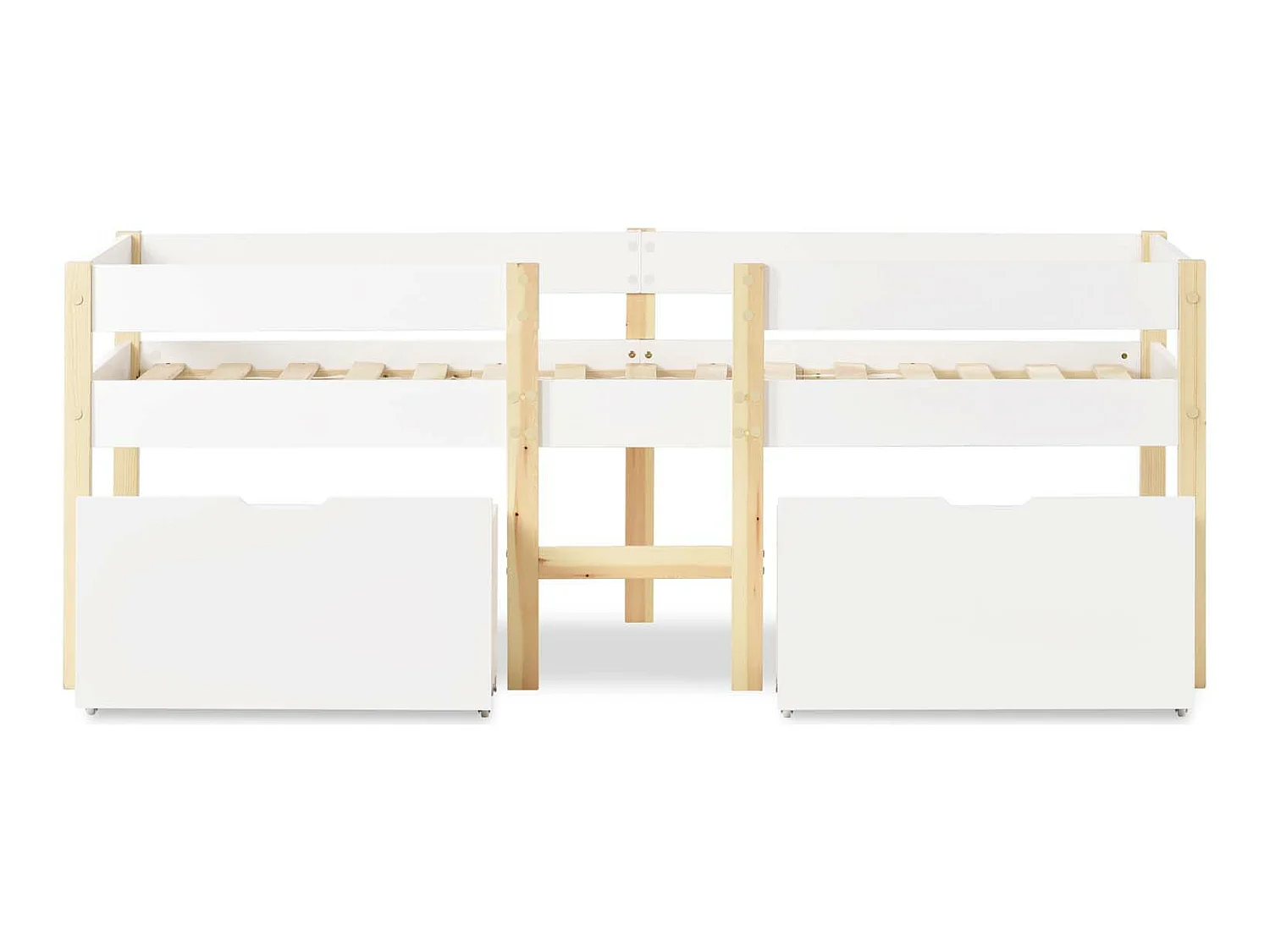 Lit mezzanine en pin massif avec tiroirs - 90x200 cm - Blanc