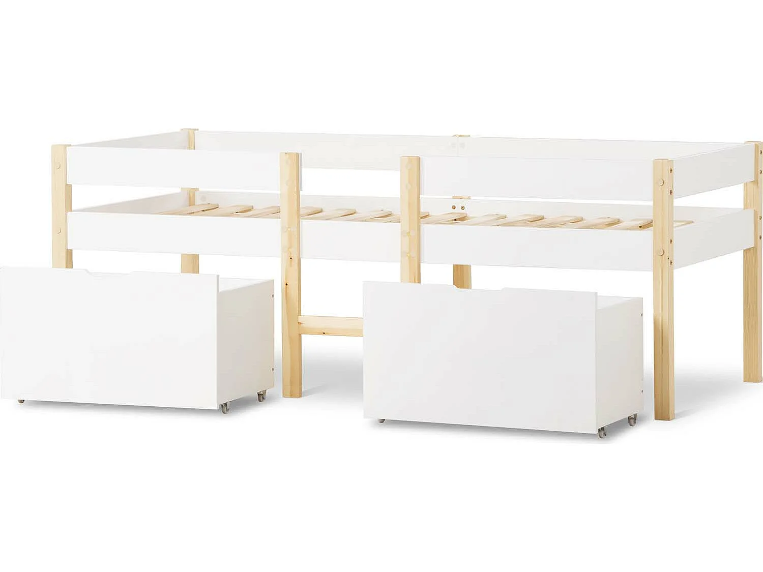 Lit mezzanine en pin massif avec tiroirs - 90x200 cm - Blanc