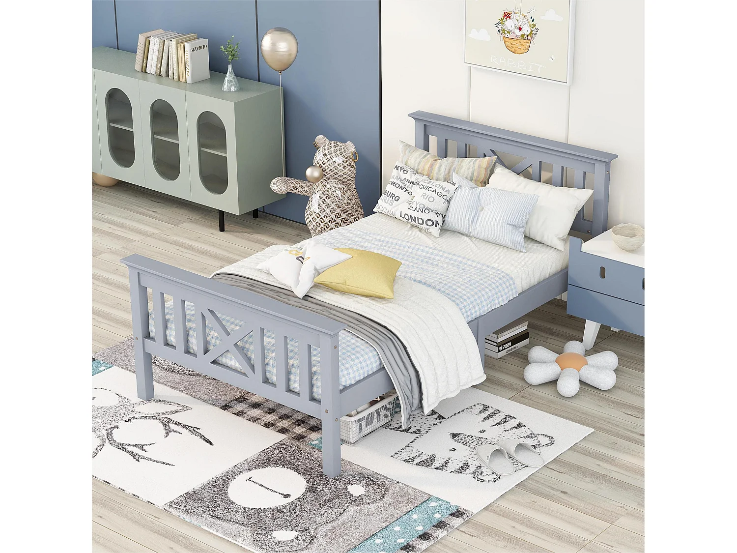 Letto in legno massello con rete a doghe - 90x200 cm - Bianco