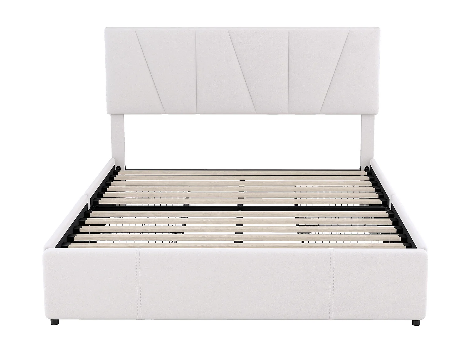 Gewatteerd volwassenenbed 140x200cm in fluweel - met 4 lades en verstelbaar hoofdeinde - Beige