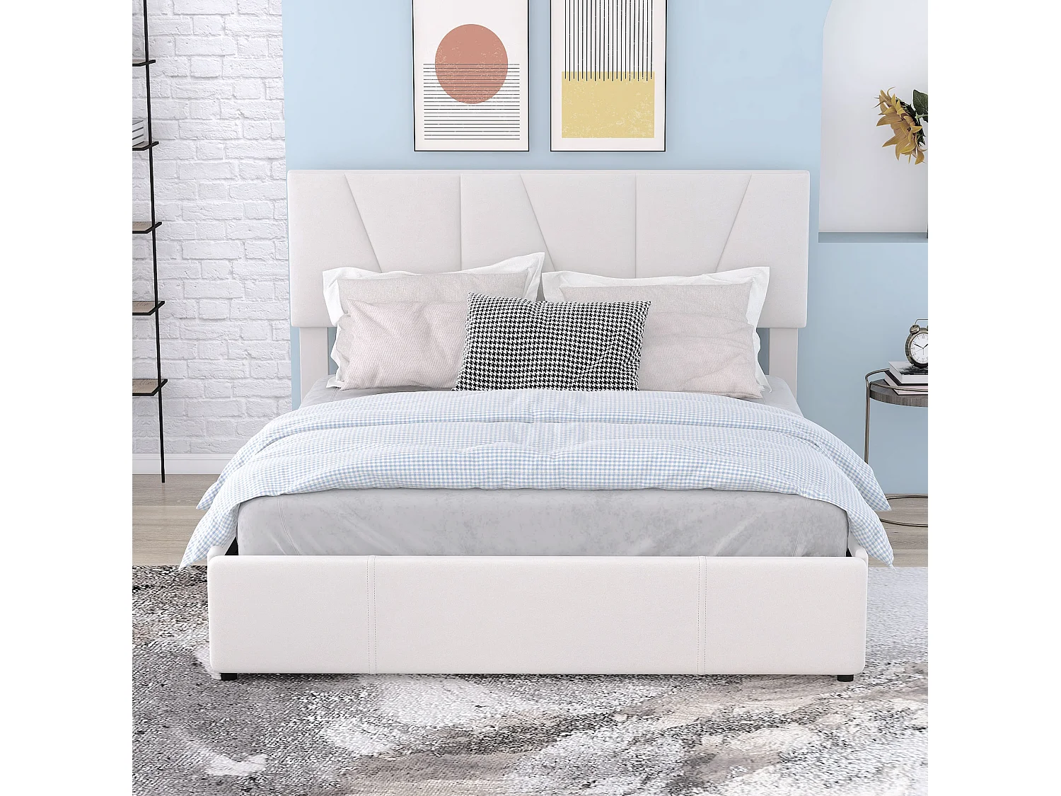 Lit cappitonné 140x200cm tissu en velours avec 4 tiroirs et tête de lit réglable - Beige