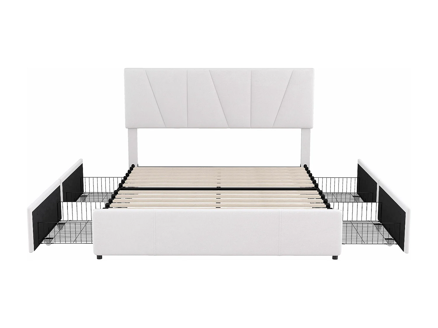 Lit cappitonné 140x200cm tissu en velours avec 4 tiroirs et tête de lit réglable - Beige