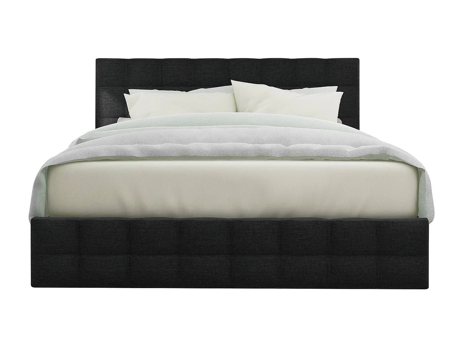 Gestoffeerd linnen bed met 4 lades - verstelbaar hoofdeinde + metalen onderstel - 140x200cm - zwart