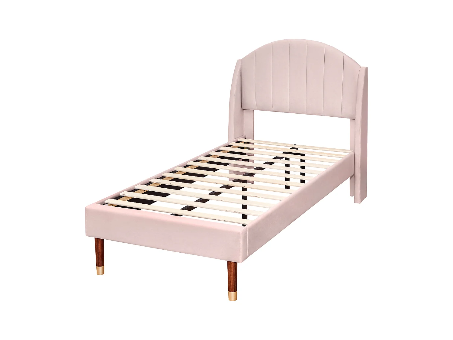 Lit rembourré 90x200cm en velours avec sommier à lattes - Rose