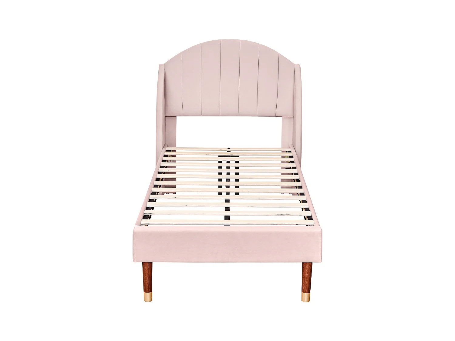 Lit rembourré 90x200cm en velours avec sommier à lattes - Rose